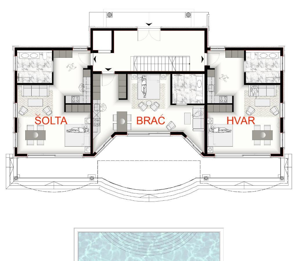 Villa Bella Vista Am Meer Trogir Dış mekan fotoğraf